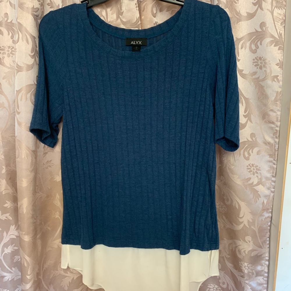 Blue shirt with sheer white bottom